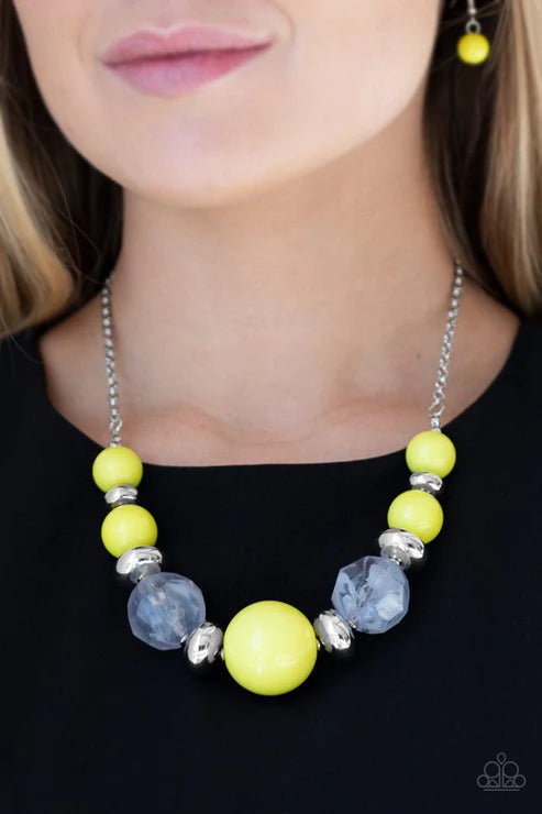 Daytime Drama - Oversized Yellow/Silver Cloudy Accent Necklace N#3611