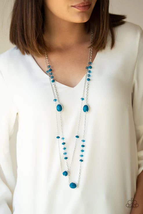 Dazzle The Crowd - Oversized Blue Polished/Glassy Crystal Necklace N#6014
