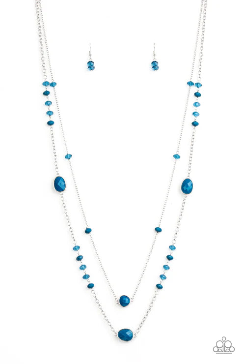 Dazzle The Crowd - Oversized Blue Polished/Glassy Crystal Necklace N#6014