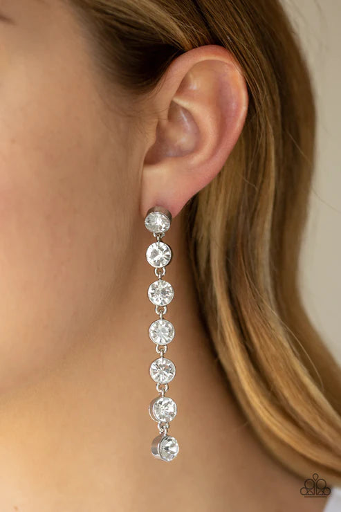 Dazzling Debonair - Oversized White Sleek Drip Earrings E#2965