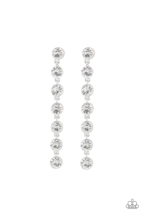 Dazzling Debonair - Oversized White Sleek Drip Earrings E#2965