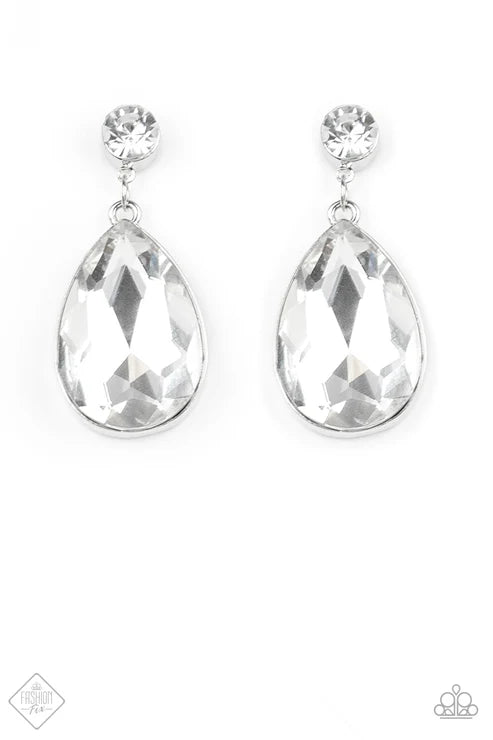 Debutante Dazzle - Oversized White Exaggerated Teardrop Dramatic Lure Earrings E#7310