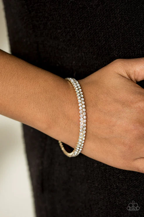 Decked Out In Diamonds - Oversized Gold Duo Encrusted Bangle Bracelet B#6486