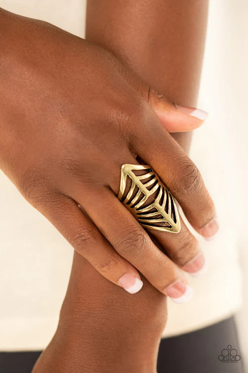 Deco Defender - Oversized Brass Bar Arc Ring R#5867