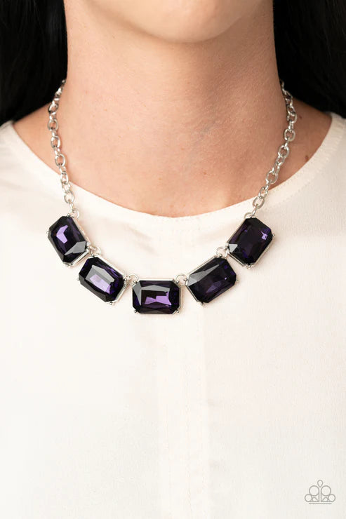 Deep Freeze Diva - Oversized Purple Emerald Cut Link Necklace N#2809