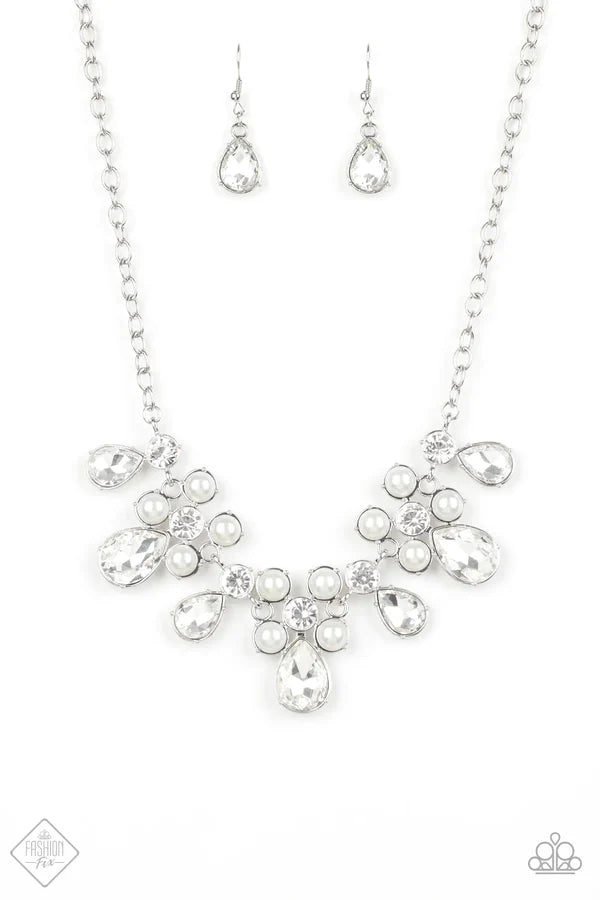 2-Piece Oversized White Pearl Round/Teardrop Cluster Encrusted Fan Set SET#6850