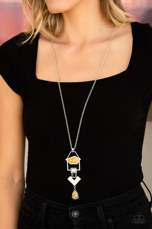 Desert Artisan - Oversized Yellow Abstract Artisan Stone Accent Necklace N#3136