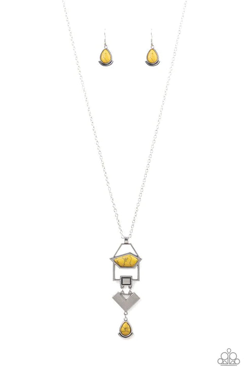 Desert Artisan - Oversized Yellow Abstract Artisan Stone Accent Necklace N#3136