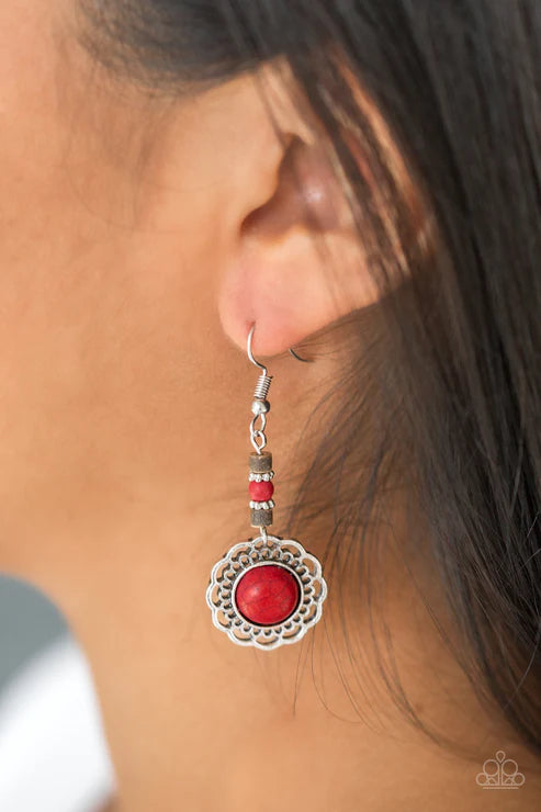 Desert Bliss - Red/Brown Floral Wood/Stone Earrings E#3221