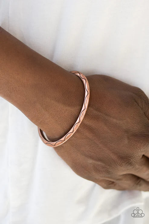 Desert Charmer - Copper Stamped Scalloped Tribal Cuff Bracelet B#5861