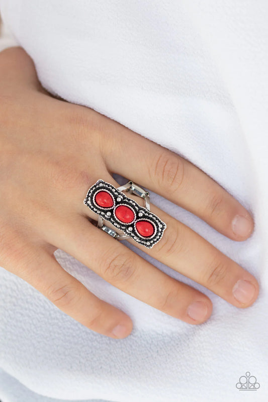 Desert Destiny - Red Studded Oval/Teardrop Rectangular Stone Ring R#7053