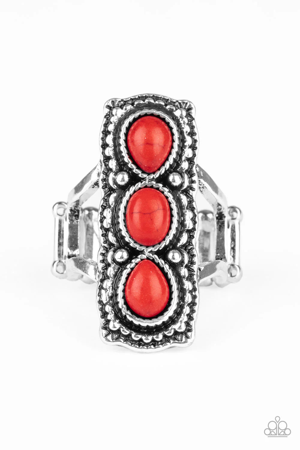 Desert Destiny - Red Studded Oval/Teardrop Rectangular Stone Ring R#7053