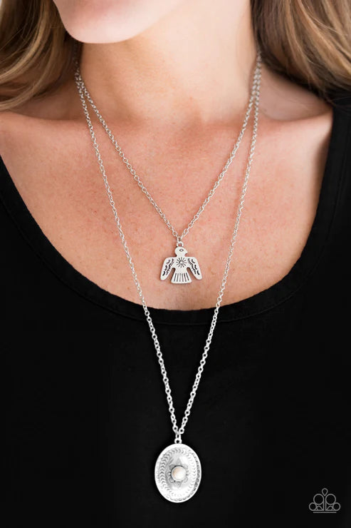 Desert Eagle - White Stamped Geometric Indigenous Eagle Stone Necklace N#3790