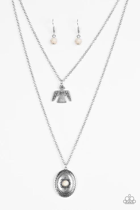 Desert Eagle - White Stamped Geometric Indigenous Eagle Stone Necklace N#3790
