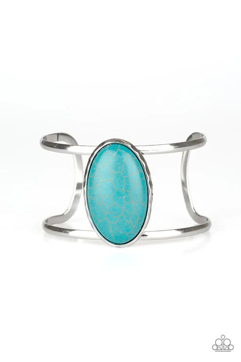 Desert Empress - Oversized Blue Airy Tranquil Oval Stone Hammered Cuff Bracelet B#6332