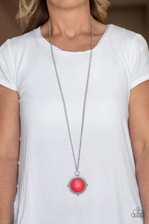 Desert Equinox - Red Stone Metallic Rope Texture Necklace N#5155