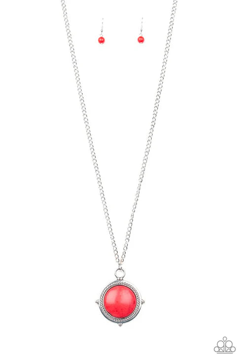 Desert Equinox - Red Stone Metallic Rope Texture Necklace N#5155