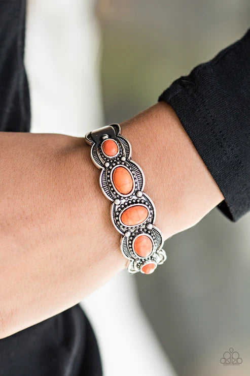 Desert Farer - Orange Scalloped Studded Textured Stone Cuff Bracelet B#5883