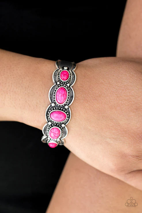 Desert Farer - Pink Scalloped Studded Textured Stone Cuff Bracelet B#5271