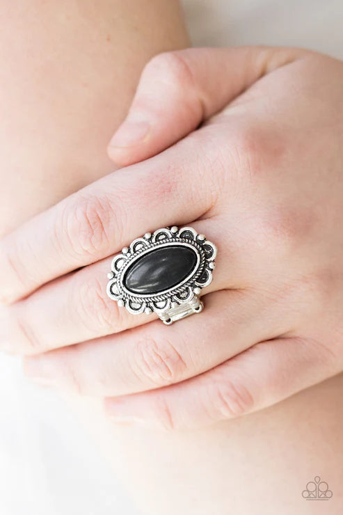 Desert Grotto - Black Floral Textured Stone Ring R#4990