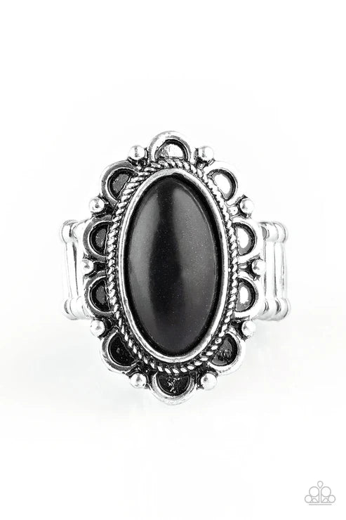 Desert Grotto - Black Floral Textured Stone Ring R#4990