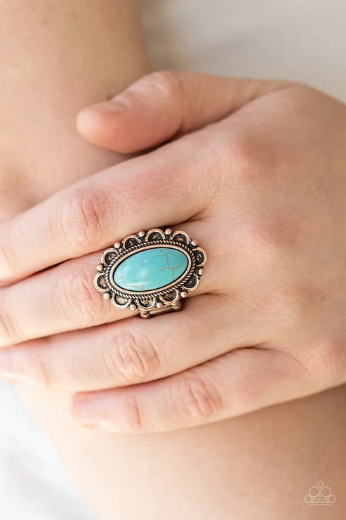 Desert Grotto - Copper/Blue Floral Textured Stone Ring R#5362