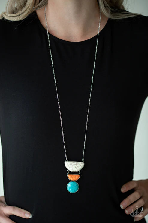 Desert Mason - Multi (White/Orange/Blue) Half-Moon/Round Stone Necklace N#3241