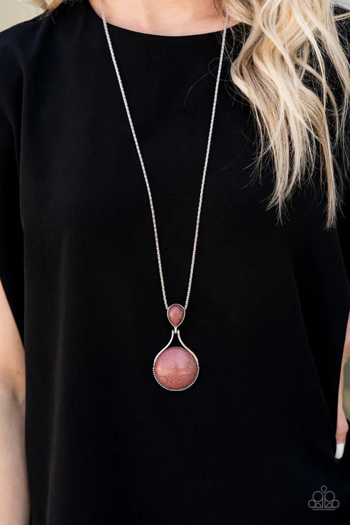 Desert Pools - Oversized Brown Round/Teardrop Encased Stone Popcorn Chain Necklace N#3234