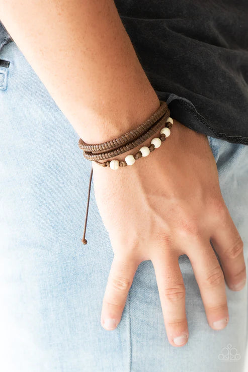 Desert Quest - Brown/White Infused Knotted Cord/Stone Adjustable Sliding Knot Closure Urban Bracelet B#3024