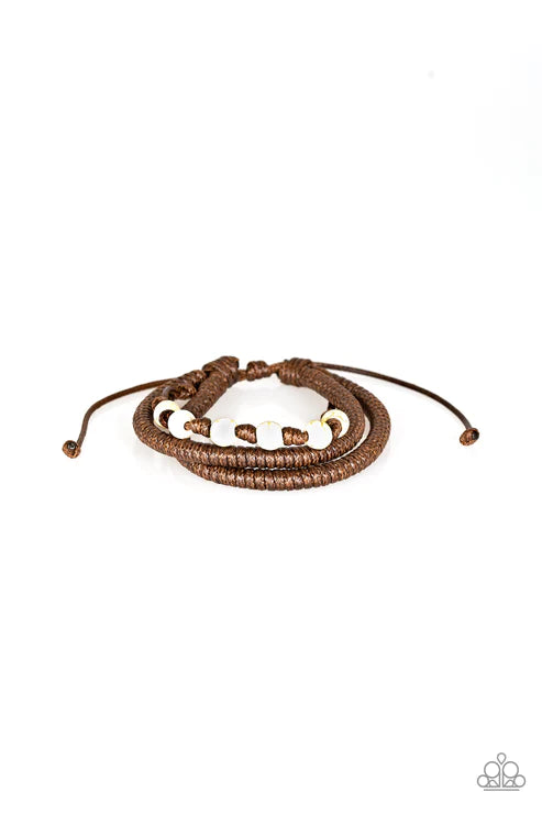 Desert Quest - Brown/White Infused Knotted Cord/Stone Adjustable Sliding Knot Closure Urban Bracelet B#3024