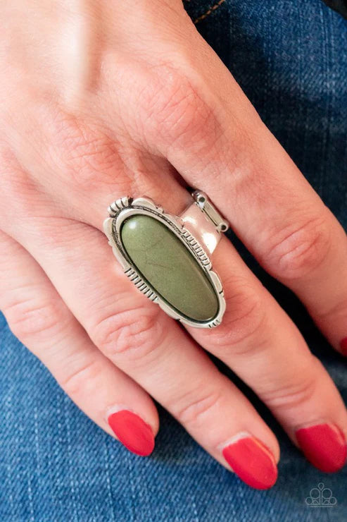 Desert Thirst - Oversized Green Oblong Ornate Stone Teardrop Ring R#195