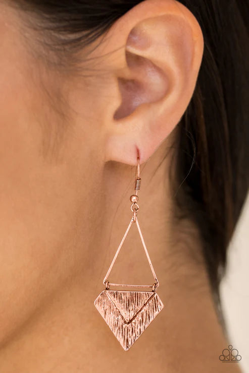 Desert Treasure - Copper Textured Geometric Triangle Earrings E#3003