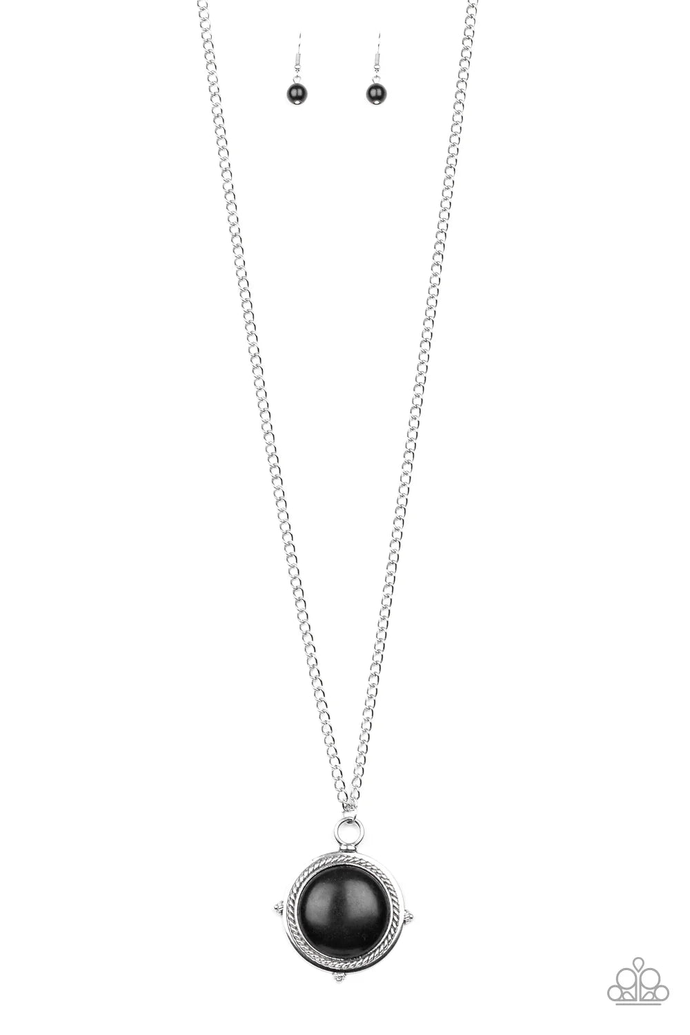 Desert Equinox - Black Stone Metallic Rope Texture Necklace N#7035