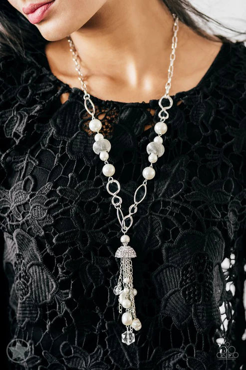 Designated Diva - White Pearl Half-shell Encrusted Crystal Cluster Necklace N#6390