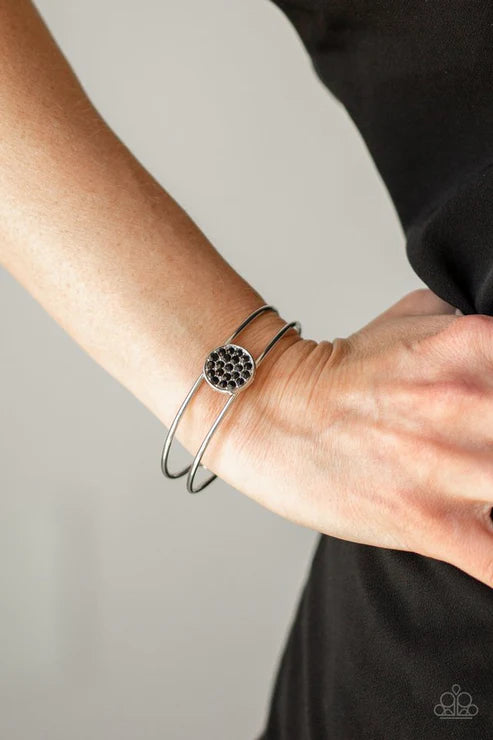 Dial Up The Dazzle - Black Encrusted Disc Cuff Bracelet B#6491