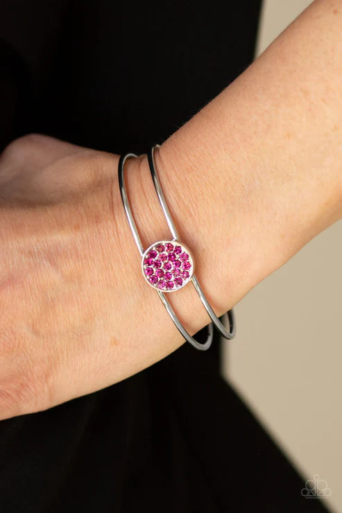 Dial Up The Dazzle - Pink Encrusted Disc Cuff Bracelet B#3551