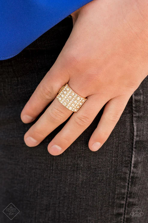 Diamond Drama - Oversized Gold Vertical Encrusted Stacked Ring R#5325