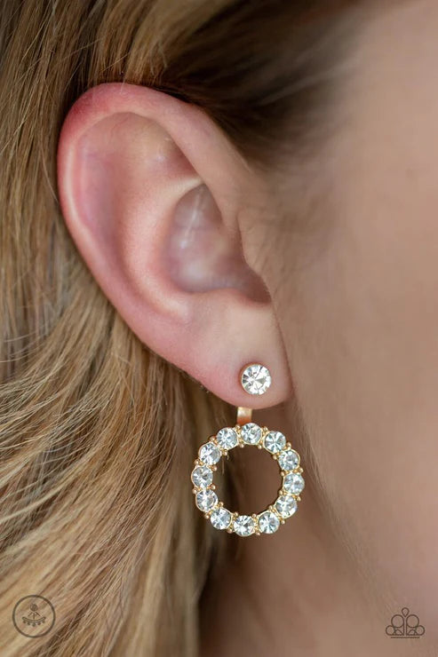 Diamond Halo - Gold Double-Sided Encrusted Hoop Earrings E#4095