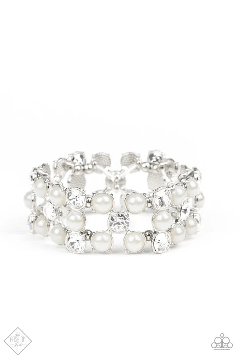 Diamonds and Debutantes - White Pearls Encrusted Nestled Bracelet B#7436