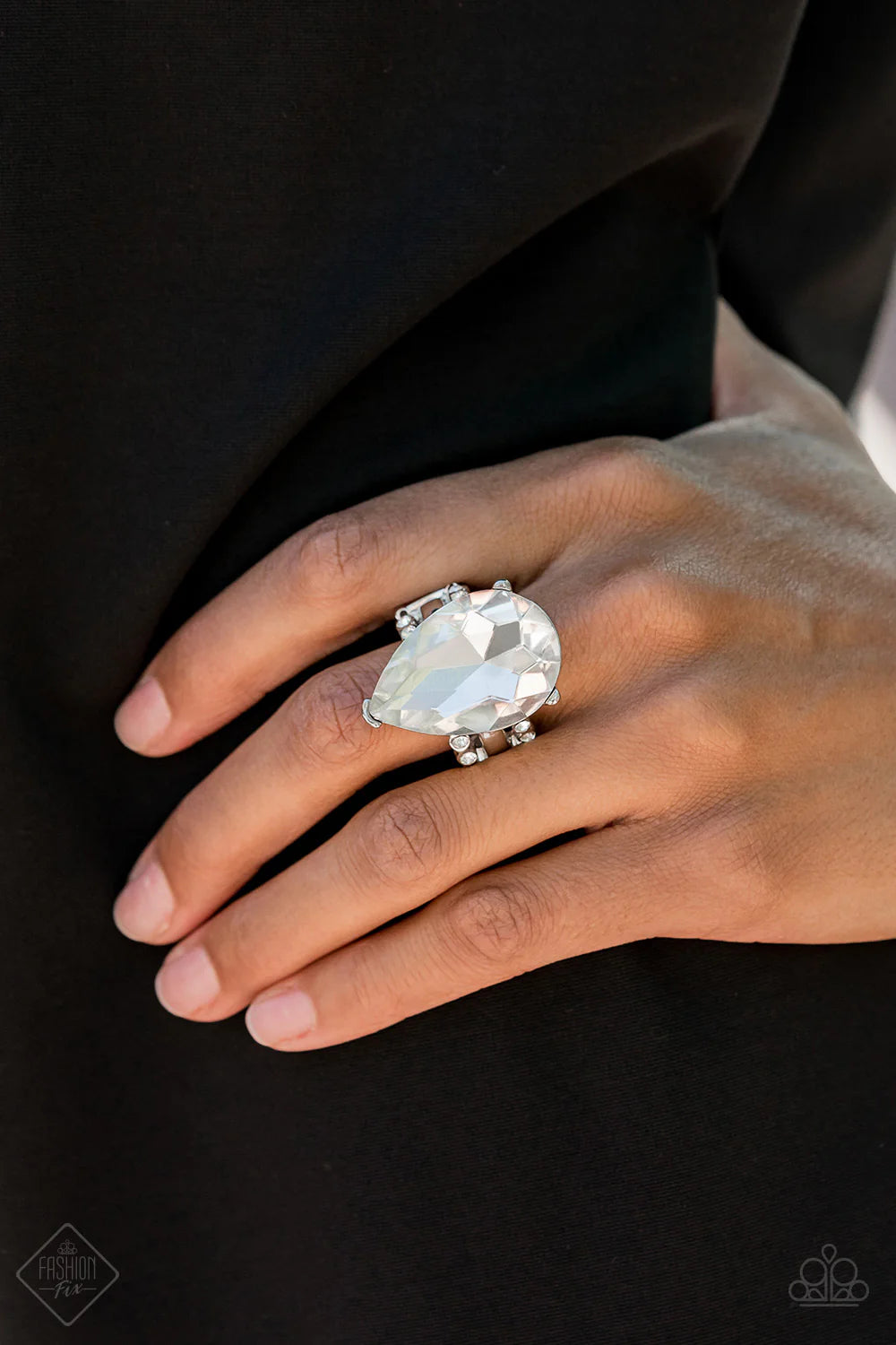 2-Piece Oversized White Nestled Encrusted Teardrop Set SET#7121