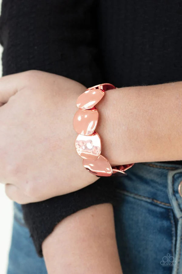 Disc Disco - Copper Overlap Asymmetrical Hammered Disc Bracelet B#5887