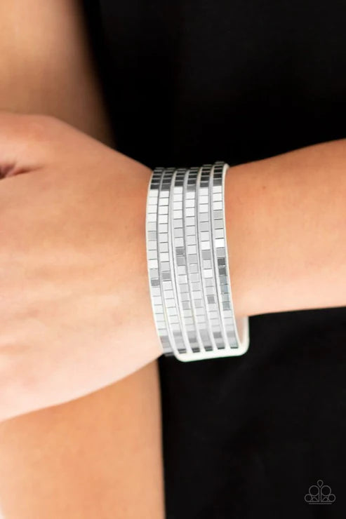 Disco Dazzle - White Silver Cube Encrusted Suede Bracelet B#4134