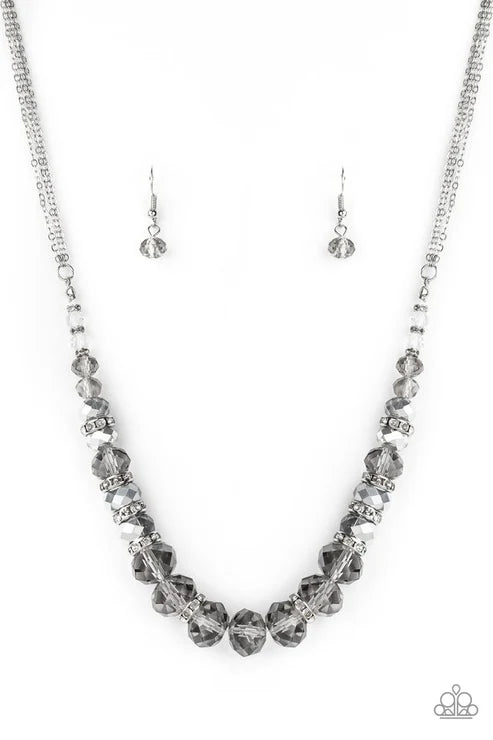 Distracted by Dazzle - Silver Metallic Flecked Crystal Encrusted Necklace N#7145