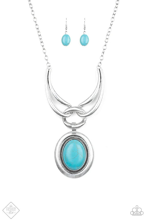 Divide and RULER - Oversized Blue Stone Trio Nestled Interlocked Studded Necklace N#6277