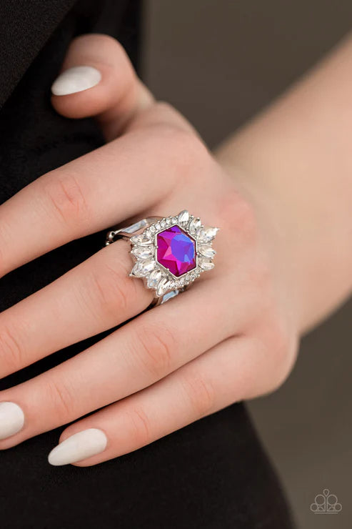 Divine Intervention - Pink Radiant UV Shimmer Hexagonal Round/Marquise Cut Encrusted Ring R#420