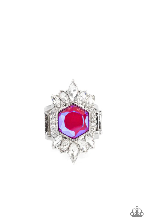 Divine Intervention - Pink Radiant UV Shimmer Hexagonal Round/Marquise Cut Encrusted Ring R#420