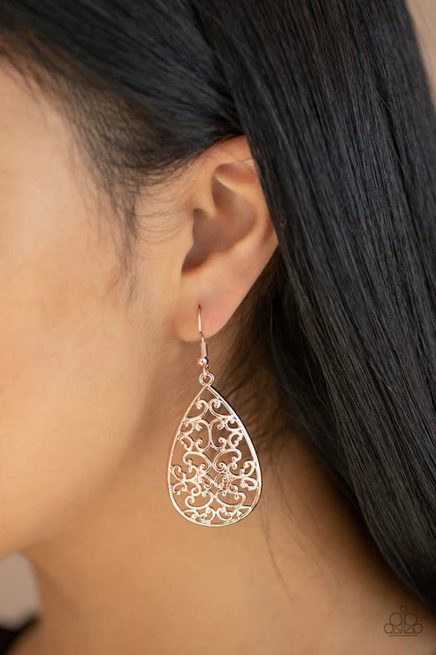 Divine Vine - Rose Gold Vine Filigree Teardrop Earrings E#6968
