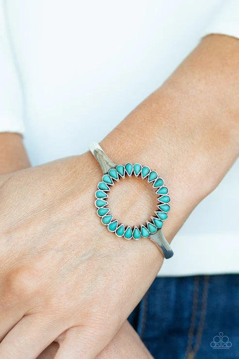 Divinely Desert - Blue Chiseled Tranquil Spin Teardrop Stone Cuff Bracelet B#5810