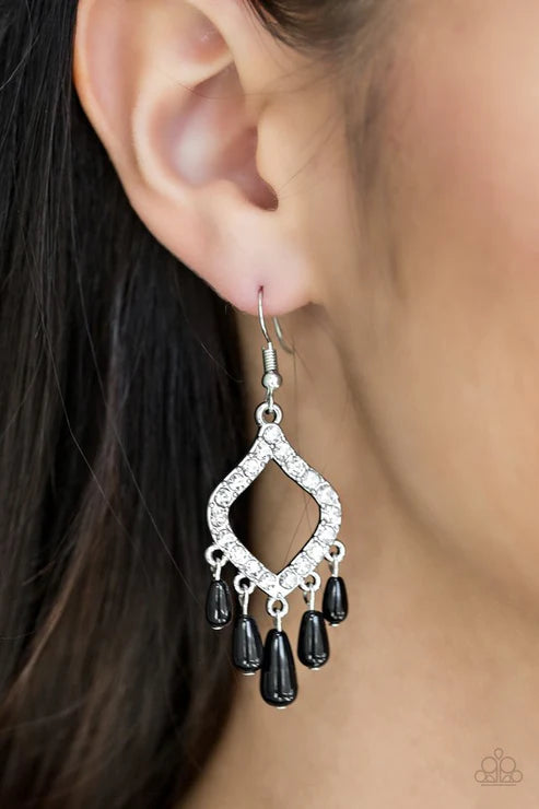 Divinely Diamond - Black Pearl Encrusted Fringe Earrings E#5920