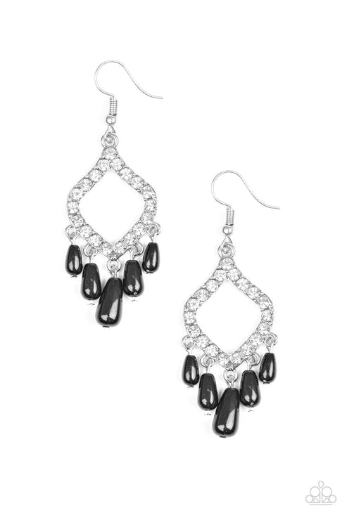 Divinely Diamond - Black Pearl Encrusted Fringe Earrings E#5920